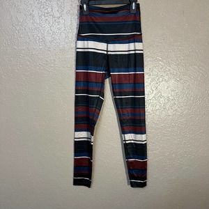 Beyond Yoga stripe leggings black maroon tan navy XS